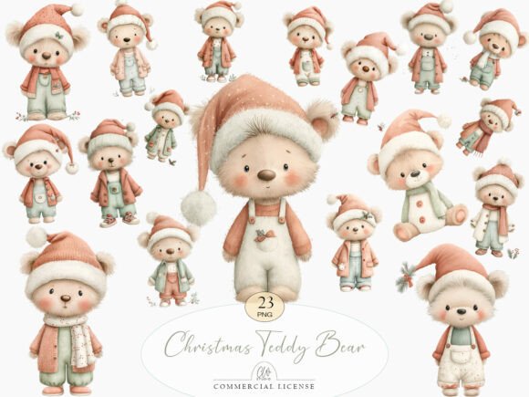 23 PNG Christmas Teddy Bear Set