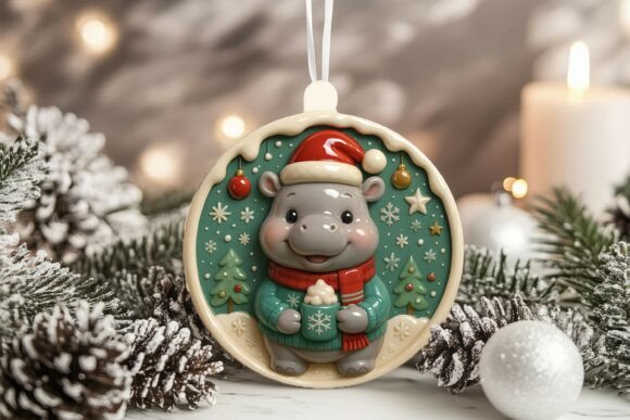 3D Porcelain Hippo Christmas Ornament: A Designer’s Review for Illustrations