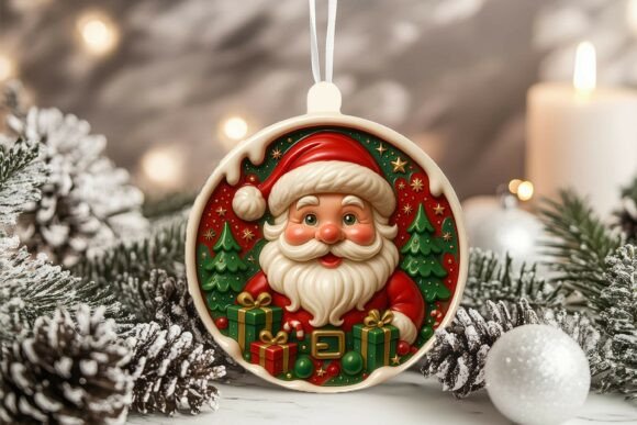 3D Porcelain Santa Christmas Ornament: Illustrations for Crafters