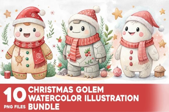 Christmas Golem Watercolor Bundle: Illustrations for Local Business Branding