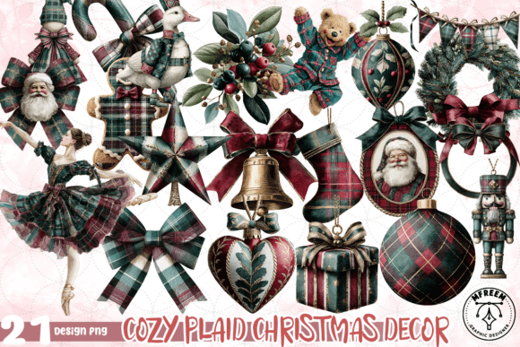Cozy Plaid Christmas Decor Clipart PNG for Illustrations