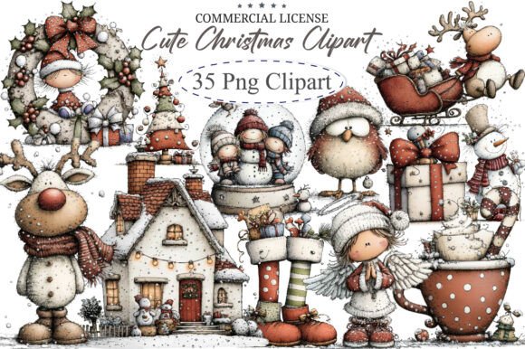 Cute Christmas Clip Art for Illustrations and Sales