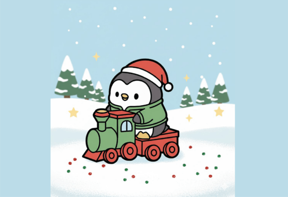 Cute Christmas Penguin Train SVG – Kawai Illustrations
