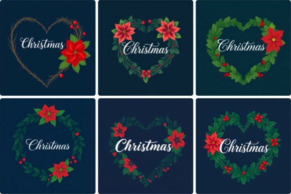 Elegant Heart Shaped Christmas Wreath Illustrations