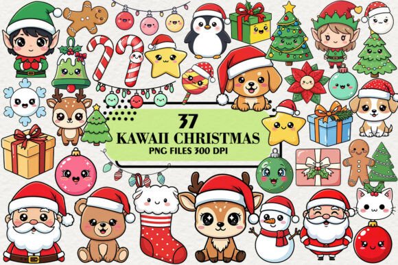 Kawaii Twinkle Christmas Clipart for Branding and Illustrations