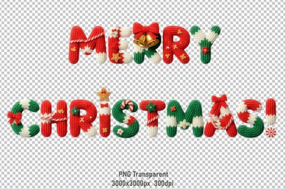 Knitted Merry Christmas Text in Illustrations