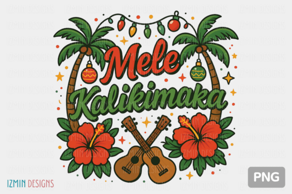 Mele Kalikimaka Hawaiian Christmas Beach Illustrations