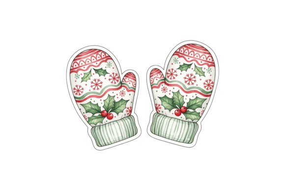 Pair of Christmas Themed Mittens Illustrations Review