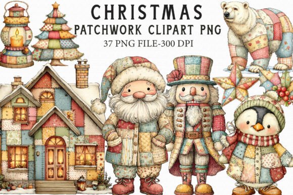 Patchwork Christmas Clipart Bundle Png Review for Illustrations