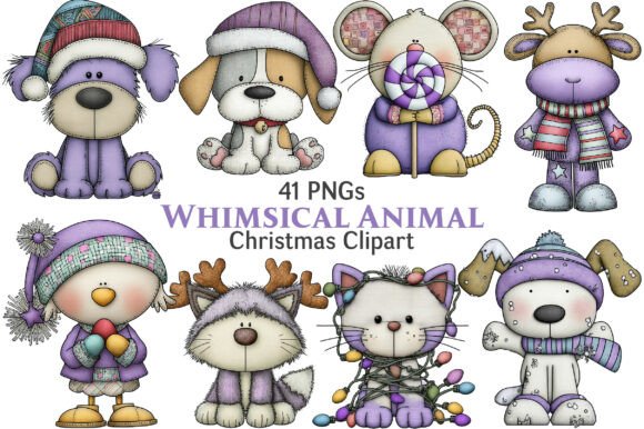 Whimsical Christmas Animal Clipart for Brand Identity and Illustrations