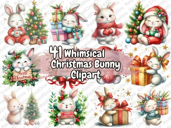 Whimsical Christmas Bunny Clipart