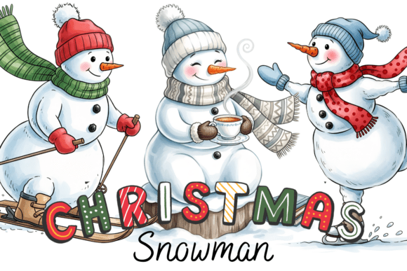 Whimsical Christmas Snowman Clipart Set for Illustrations