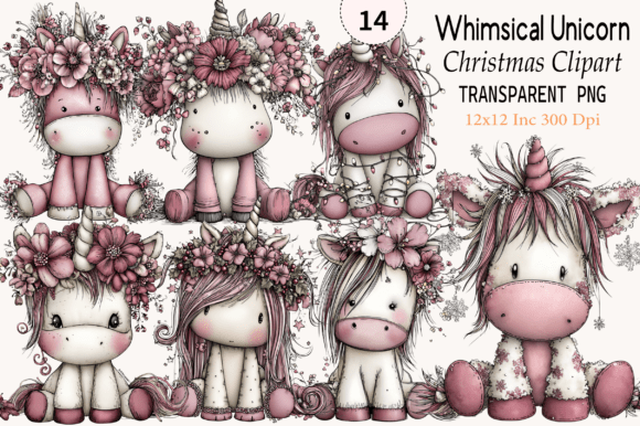 Whimsical Unicorn Christmas Clipart for Illustrations